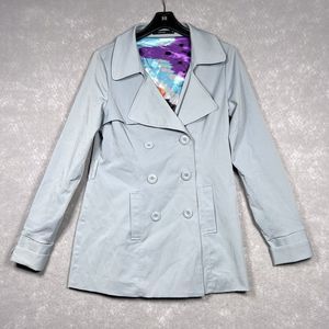 Vertigo Jacket Womens Size Medium Blue Trench Coat Lined Collar Pockets